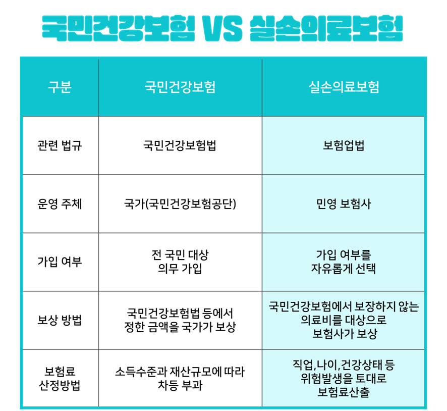 [출처 : 국민건강보험과 실손의료보험의 차이점, 실손의료보험길라잡이], 금융감독원