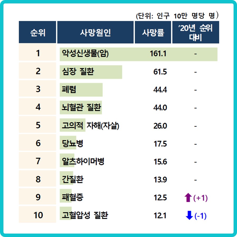 사망원인 표 자료 : 2021년 사망원인 통계, 통계청